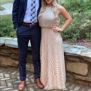 Nude/Taupe Adrianna Papell Art Deco Beaded Gown